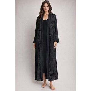 Buccelli Italy Black Velvet & Lace Devoré Long Duster Coat Art-to-Wear Statement